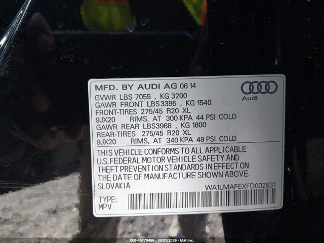 Aukcja sprzedaży 2015 Audi Q7 3.0 Tdi Premium, vin: WA1LMAFEXFD002831, numer aukcji: 45779456
