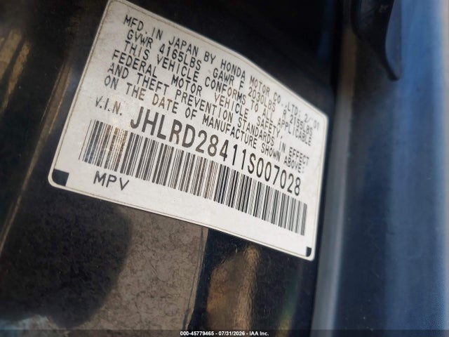 2001 Honda Cr-v Lx მანქანა იყიდება აუქციონზე, vin: JHLRD28411S007028, აუქციონის ნომერი: 45779465