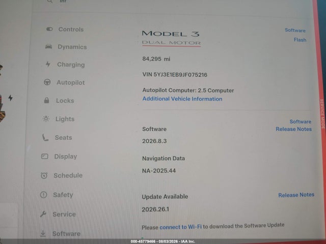 45779466 :رقم المزاد ، 5YJ3E1EB9JF075216 vin ، 2018 Tesla Model 3 Long Range/performance مزاد بيع