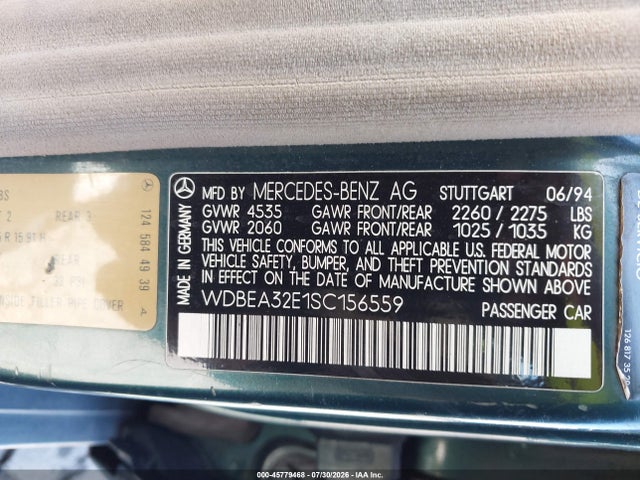 45779468 :رقم المزاد ، WDBEA32E1SC156559 vin ، 1995 Mercedes-benz E 320 Base/320 Special مزاد بيع