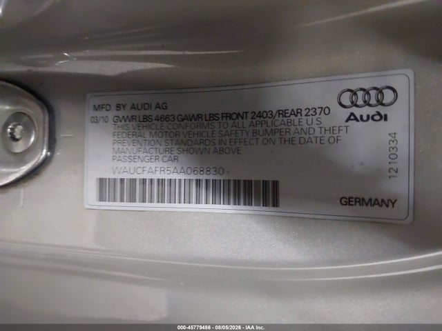 Aukcja sprzedaży 2010 Audi A5 2.0t Premium, vin: WAUCFAFR5AA068830, numer aukcji: 45779486
