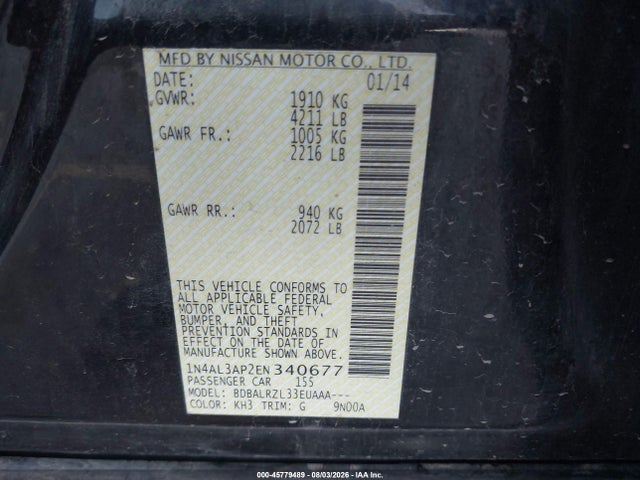 45779489 :رقم المزاد ، 1N4AL3AP2EN340677 vin ، 2014 Nissan Altima 2.5/2.5 S/2.5 Sl/2.5 Sv مزاد بيع