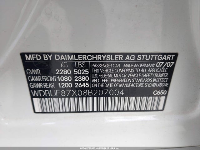 2008 Mercedes-benz E 350 4matic მანქანა იყიდება აუქციონზე, vin: WDBUF87X08B207004, აუქციონის ნომერი: 45779500