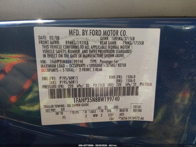 Продажа на аукционе авто 2008 Ford Focus Se/ses, vin: 1FAHP35N88W199740, номер лота: 45779506