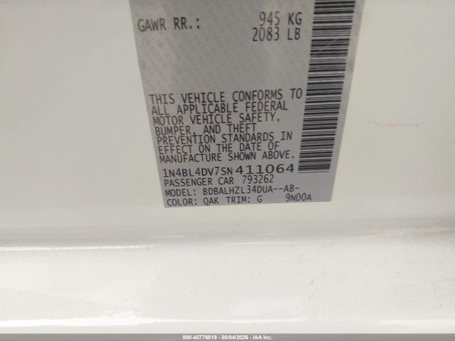 1N4BL4DV7SN411064 Nissan Altima Sv Fwd