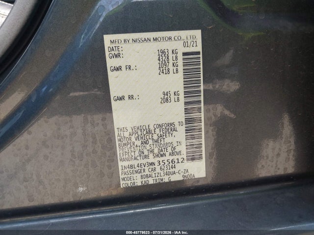 1N4BL4EV3MN355612 Nissan Altima Sl Fwd