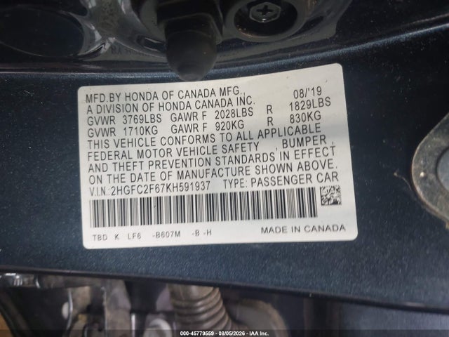 45779559 :رقم المزاد ، 2HGFC2F67KH591937 vin ، 2019 Honda Civic Lx مزاد بيع