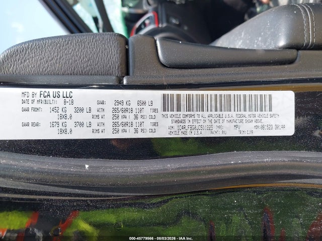 45779566 :رقم المزاد ، 1C4RJFBG0JC511225 vin ، 2018 Jeep Grand Cherokee Limited 4x4 مزاد بيع