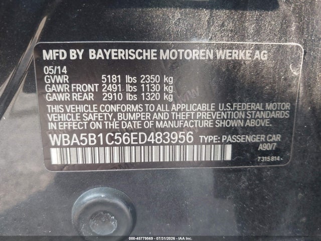 Aukcja sprzedaży 2014 Bmw 535i, vin: WBA5B1C56ED483956, numer aukcji: 45779569