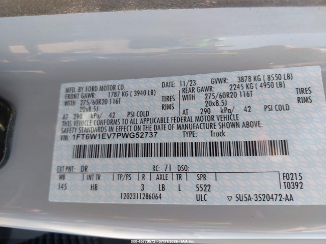 1FT6W1EV7PWG52737 Ford F-150 Lightning Lariat