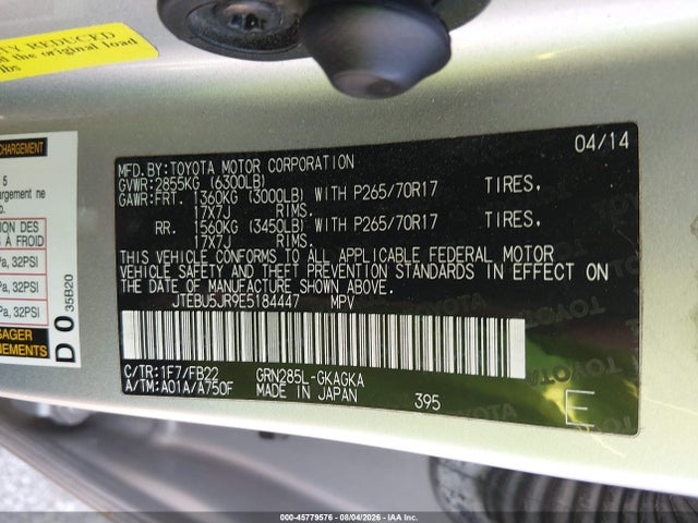 Продаж на аукціоні авто 2014 Toyota 4runner Sr5, vin: JTEBU5JR9E5184447, номер лоту: 45779576