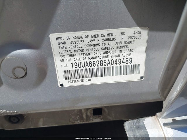 Продажа на аукционе авто 2005 Acura Tl, vin: 19UUA66285A049489, номер лота: 45779586