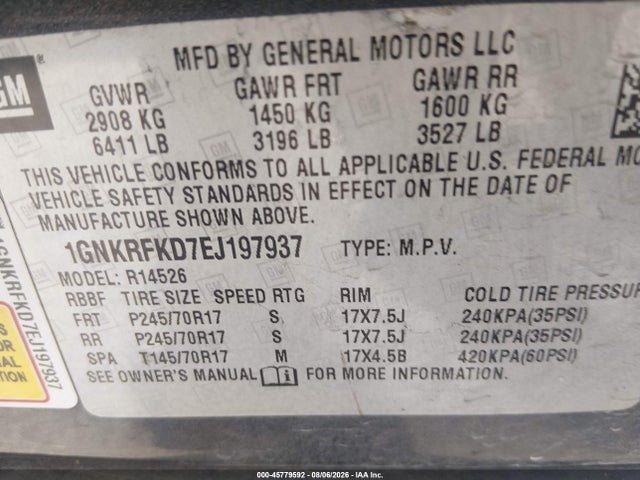 Chevrolet Traverse Ls 2014 1GNKRFKD7EJ197937 Image 9