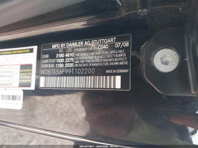 45779617 :رقم المزاد ، WDBTK56F99T102200 vin ، 2009 Mercedes-benz Clk 350 مزاد بيع