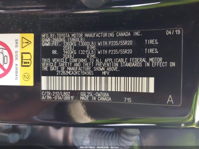 Продажа на аукционе авто 2019 Lexus Rx 350, vin: 2T2BZMCA2KC194965, номер лота: 45779622
