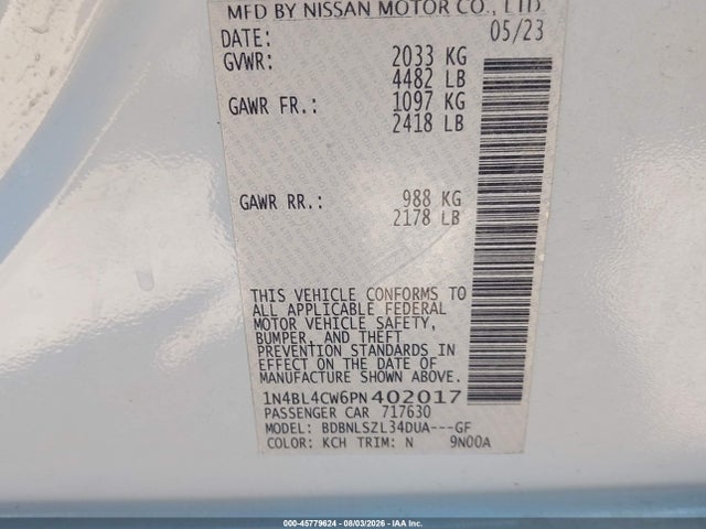 45779624 :رقم المزاد ، 1N4BL4CW6PN402017 vin ، 2023 Nissan Altima Sr Intelligent Awd مزاد بيع