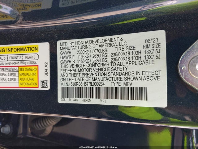 Aukcja sprzedaży 2024 Honda Cr-v Hybrid Sport, vin: 5J6RS6H57RL000264, numer aukcji: 45779653