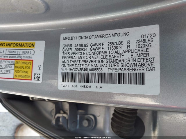 1HGCV3F46LA005536 Honda Accord Hybrid Ex