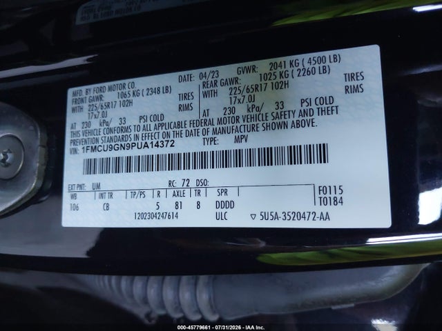 1FMCU9GN9PUA14372 Ford Escape Active