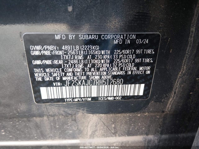 JF2SKAJC7RH512680 Subaru Forester Wilderness