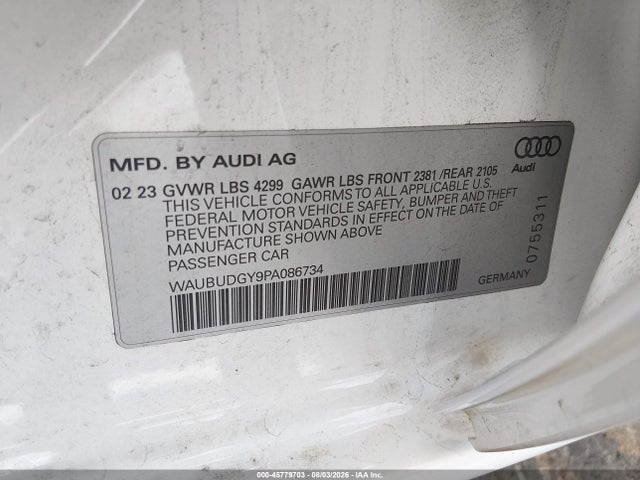 2023 Audi A3 Premium Plus 40 Tfsi Front-wheel Drive S Tronic მანქანა იყიდება აუქციონზე, vin: WAUBUDGY9PA086734, აუქციონის ნომერი: 45779703