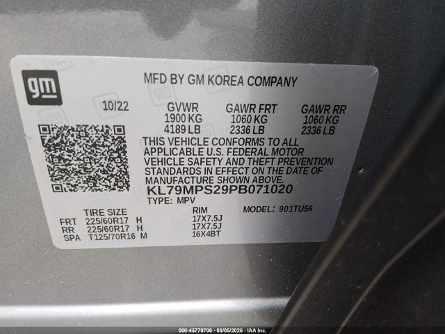 Aukcja sprzedaży 2023 Chevrolet Trailblazer Fwd Lt, vin: KL79MPS29PB071020, numer aukcji: 45779706