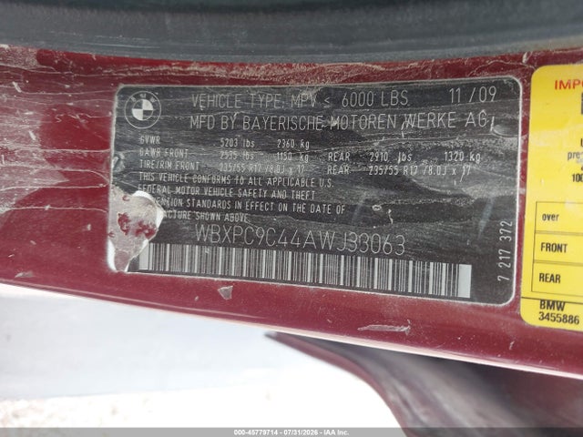 Aukcja sprzedaży 2010 Bmw X3 Xdrive30i, vin: WBXPC9C44AWJ33063, numer aukcji: 45779714
