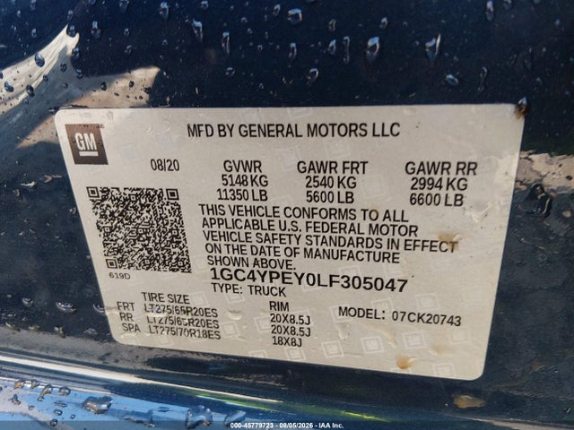1GC4YPEY0LF305047 Chevrolet Silverado 2500hd 4wd Standard Bed Ltz