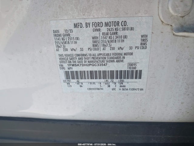 Ford EXPLORER XLT 2023 1FMSK7DH2PGC33547 Image 9