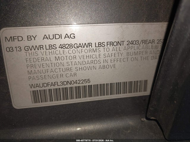 45779770 :رقم المزاد ، WAUDFAFL3DN042255 vin ، 2013 Audi A4 2.0t Premium مزاد بيع