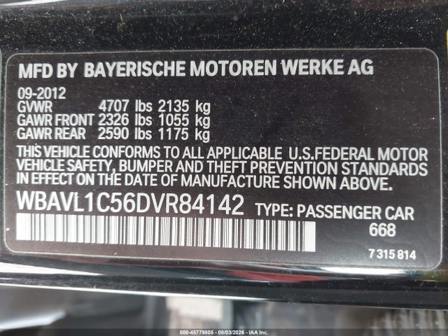 45779805 :رقم المزاد ، WBAVL1C56DVR84142 vin ، 2013 Bmw X1 Xdrive28i مزاد بيع
