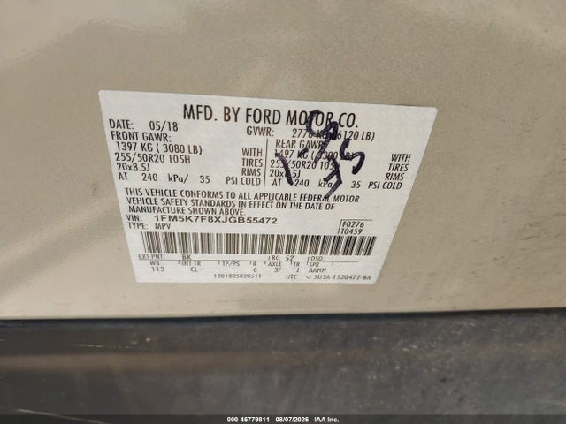 Продажа на аукционе авто 2018 Ford Explorer Limited, vin: 1FM5K7F8XJGB55472, номер лота: 45779811
