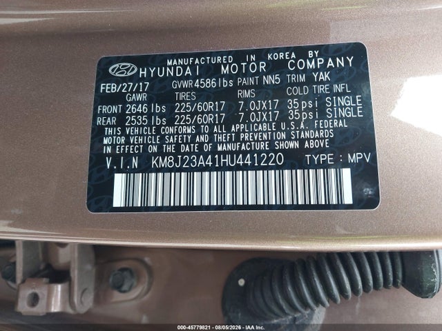 Продажа на аукционе авто 2017 Hyundai Tucson Se, vin: KM8J23A41HU441220, номер лота: 45779821
