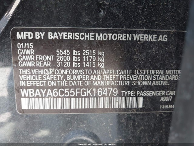 Aukcja sprzedaży 2015 Bmw 740i, vin: WBAYA6C55FGK16479, numer aukcji: 45779822