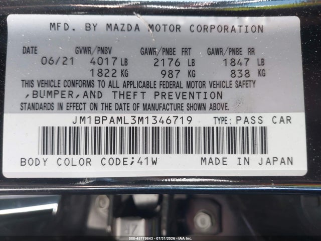 45779843 :رقم المزاد ، JM1BPAML3M1346719 vin ، 2021 Mazda Mazda3 Premium مزاد بيع