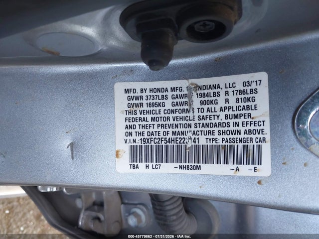 Honda Civic Lx 2017 19XFC2F54HE223841 Image 9
