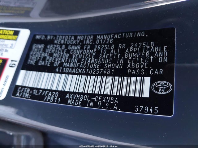 Toyota CAMRY LE 2026 4T1DAACK6TU257481 Image 9