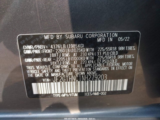 Продажа на аукционе авто 2022 Subaru Crosstrek Limited, vin: JF2GTHNC1NH279203, номер лота: 45779879