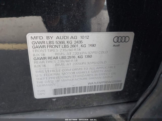 Aukcja sprzedaży 2013 Audi Q5 2.0t Premium, vin: WA1LFAFP9DA025866, numer aukcji: 45779889