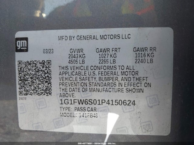 45779891 :رقم المزاد ، 1G1FW6S01P4150624 vin ، 2023 Chevrolet Bolt Ev Fwd 1lt مزاد بيع