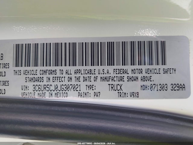 Auction sale of the 2018 Ram 2500 Tradesman  4x4 6'4 Box, vin: 3C6UR5CJ0JG307021, lot number: 45779892