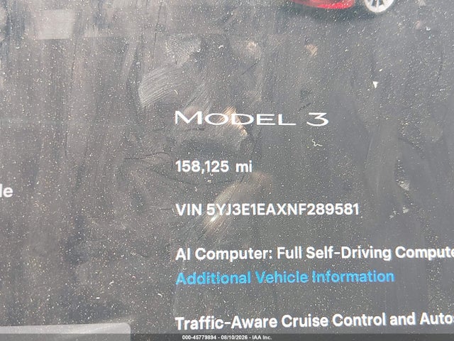 Tesla Model 3 Rear-wheel Drive 2022 5YJ3E1EAXNF289581 Image 14