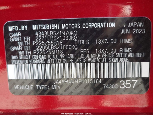 2023 Mitsubishi Outlander Sport 2.0 Es Awc მანქანა იყიდება აუქციონზე, vin: JA4ARUAU4PU015164, აუქციონის ნომერი: 45779899