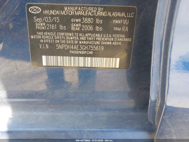 Продажа на аукционе авто 2016 Hyundai Elantra Se, vin: 5NPDH4AE3GH755619, номер лота: 45779904