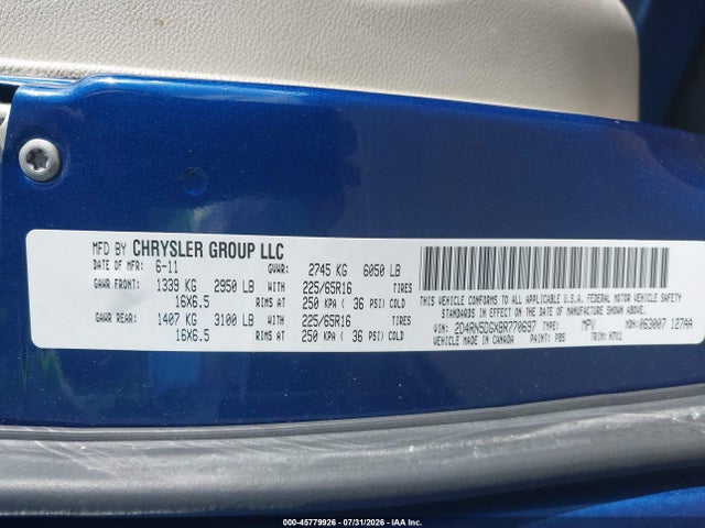 2011 Dodge Grand Caravan Crew მანქანა იყიდება აუქციონზე, vin: 2D4RN5DGXBR770697, აუქციონის ნომერი: 45779926