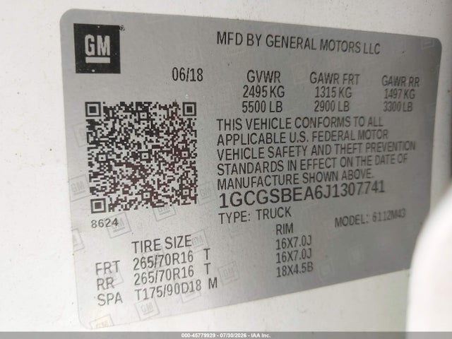 Chevrolet Colorado Wt 2018 1GCGSBEA6J1307741 Image 9