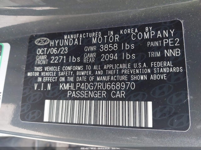 Продажа на аукционе авто 2024 Hyundai Elantra Limited, vin: KMHLP4DG7RU668970, номер лота: 45779930
