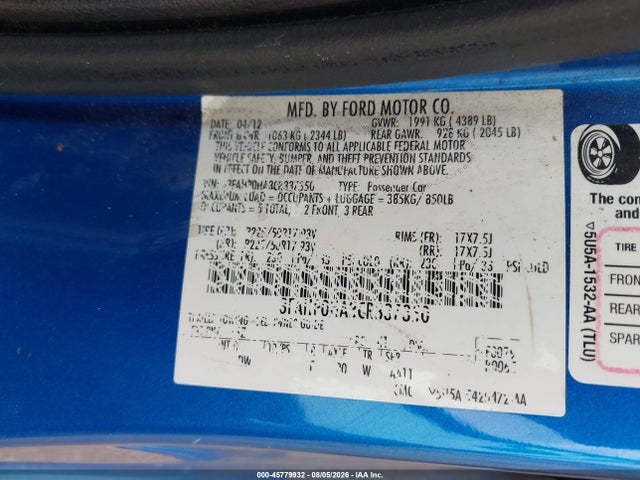 2012 Ford Fusion Se მანქანა იყიდება აუქციონზე, vin: 3FAHP0HA3CR337350, აუქციონის ნომერი: 45779932