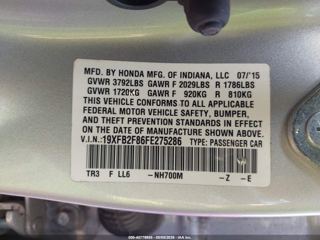 Honda CIVIC EX 2015 19XFB2F86FE275286 Image 9