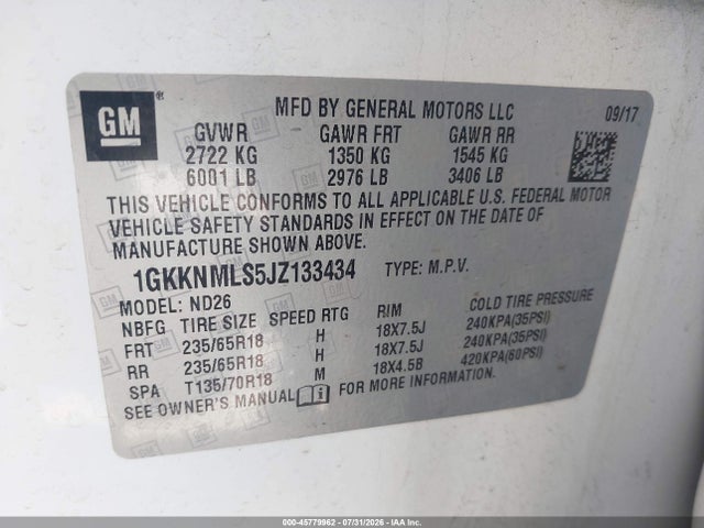1GKKNMLS5JZ133434 GMC Acadia Slt-1